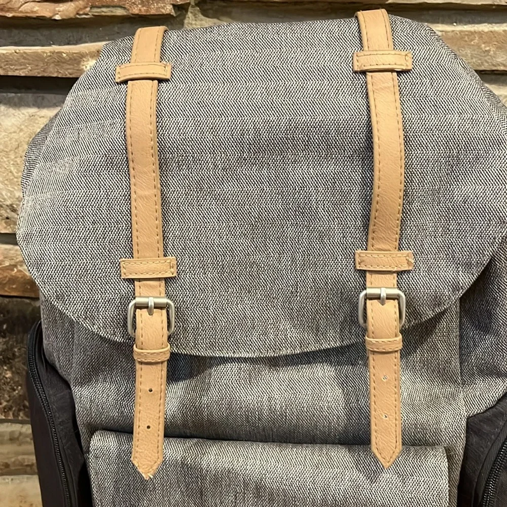 Eddie Bauer Diaper Backpack with Changing Pad Heather Grey Drawstring